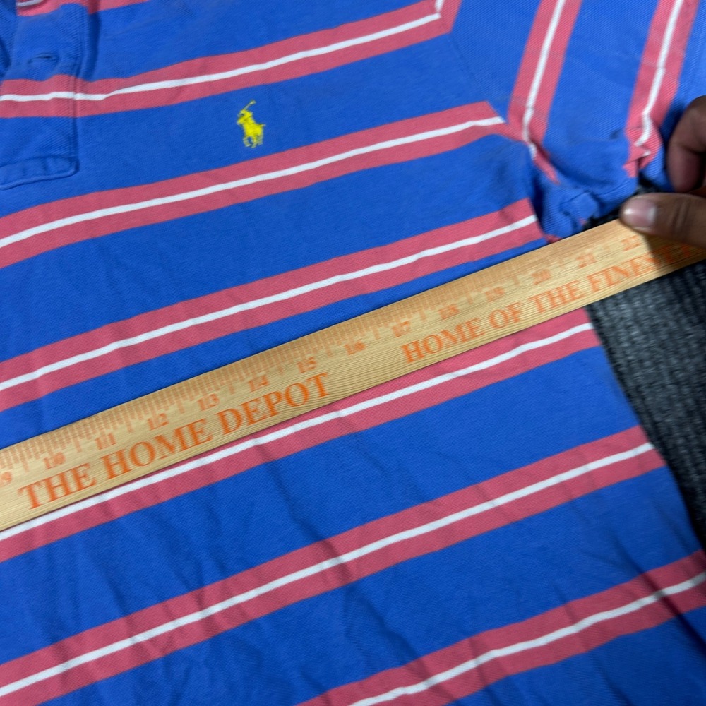 Polo Ralph Lauren Shirt Men's L Blue Pink Striped Short Sleeve Polo Pique Preppy - Picture 6 of 8